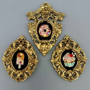 Handmade Kitsch Dessert Wall Art Set in Vintage James Papalia Gold Frames (1967)
